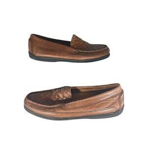 Brown Woven Leather Moc Toe Loafer Slip On Casual‎ Driving Shoes Mens Size M10